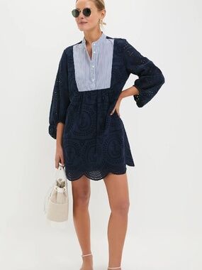 TUCKERNUCK Navy Nautical Eyelet Mini Calliope Dress